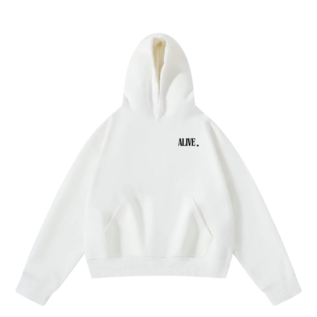 ALIVE. “I’m Glad You’re Here” Hoodie – White